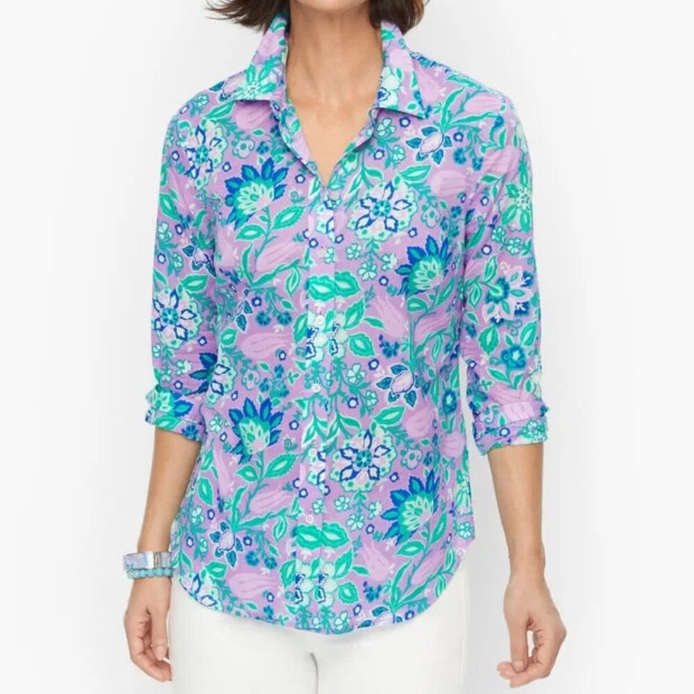 TALBOTS Lightweight 100%‎ Cotton Button Front Top in Tropical Floral